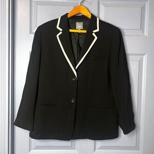 Anne Klein AK2 Black with White Trim Single Breasted 2 Button Blazer Size 14